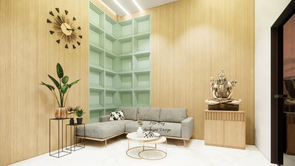 A sophisticated office interior designed for a perfume manufacturer — featuring a dramatic black niche for fragrance sample display, a premium boss cabin back wall and a sleek meeting table setup that blends commercial functionality with luxury aesthetics.