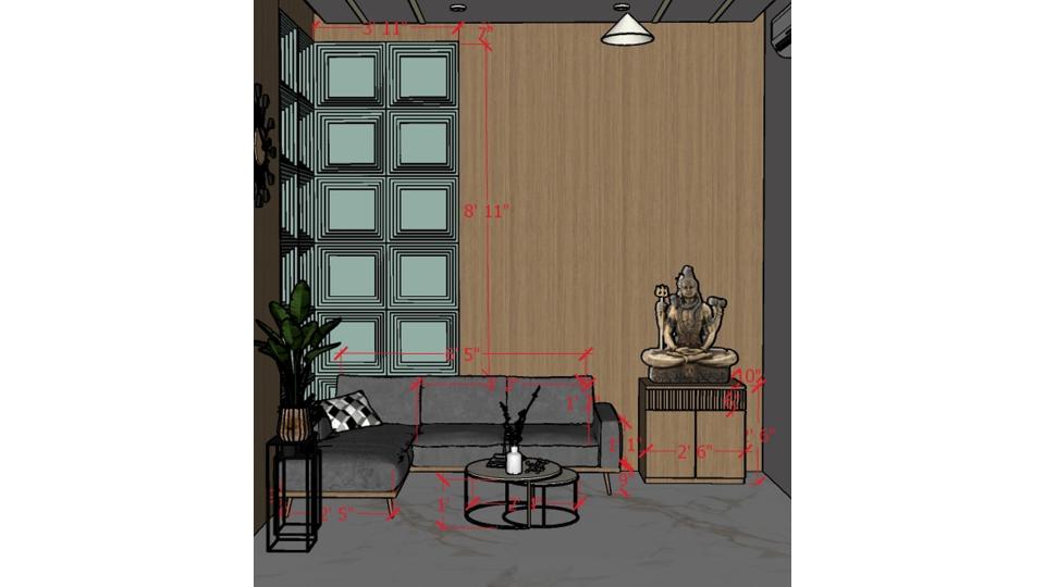 Reception & waiting area with decorative wall 2d dimensions