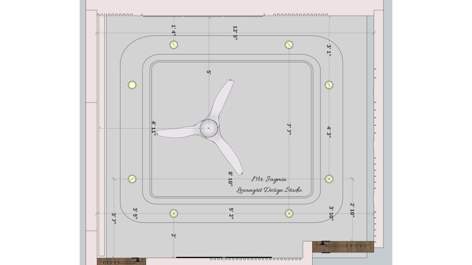 First floor bedroom 1 false ceiling view  2d dimensions