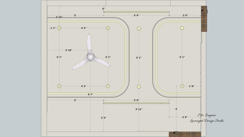 First floor bedroom 2 false ceiling view  2d dimensions
