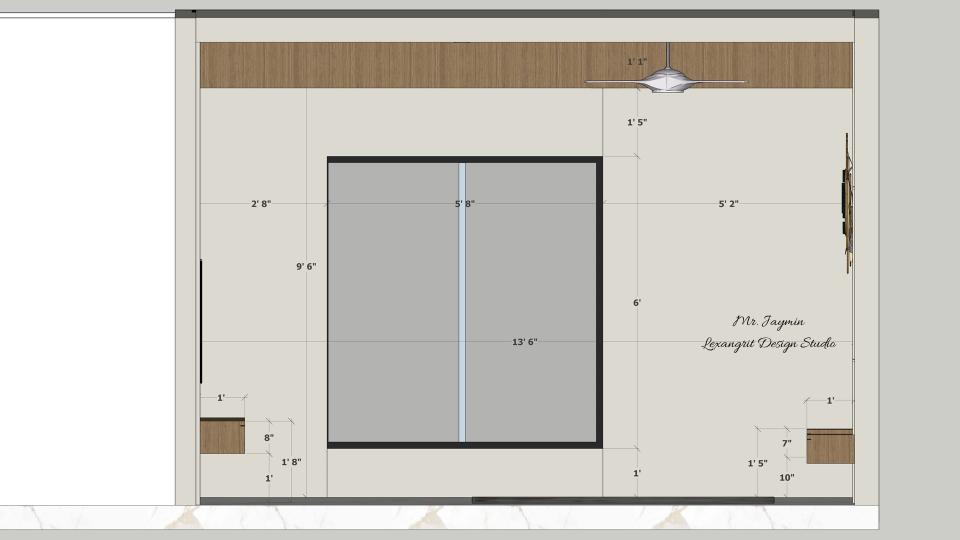 First floor bedroom 2 showcasing luxury bed & sleek tv unit and decorative wall 2d dimensions
