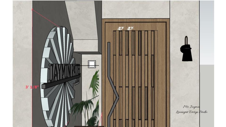 Foyer area decorative main door & shoes unit  2d dimensions