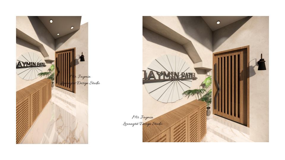 Foyer area decorative main door & shoes unit, name plate