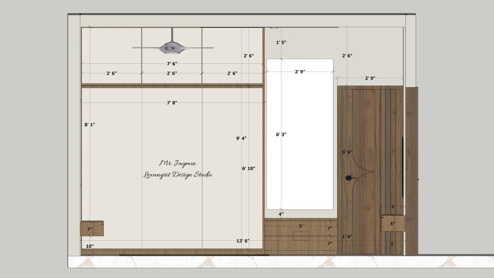 Image of the first floor bedroom 2 highlighting a spacious wardrobe with sliding doors and a full-length mirror 2d dimensions