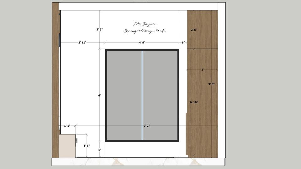 Image of the ground floor bedroom stylish wardrobe & window  2d dimensions