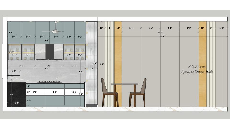 Image of the kitchen showcasing a spacious pantry area with open shelving and storage units against a clean, bright wall 2d dimensions