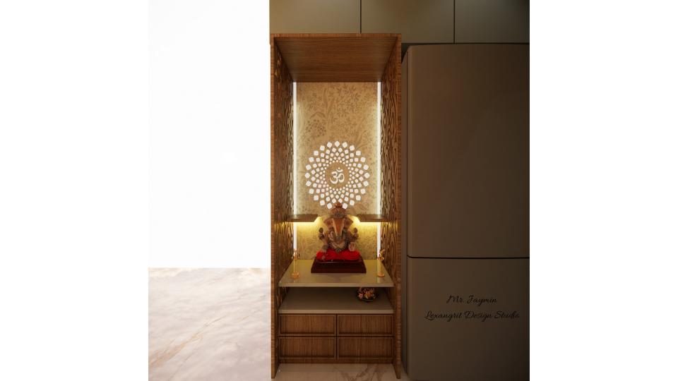 Puja unit with some storage and acrylic sheet design