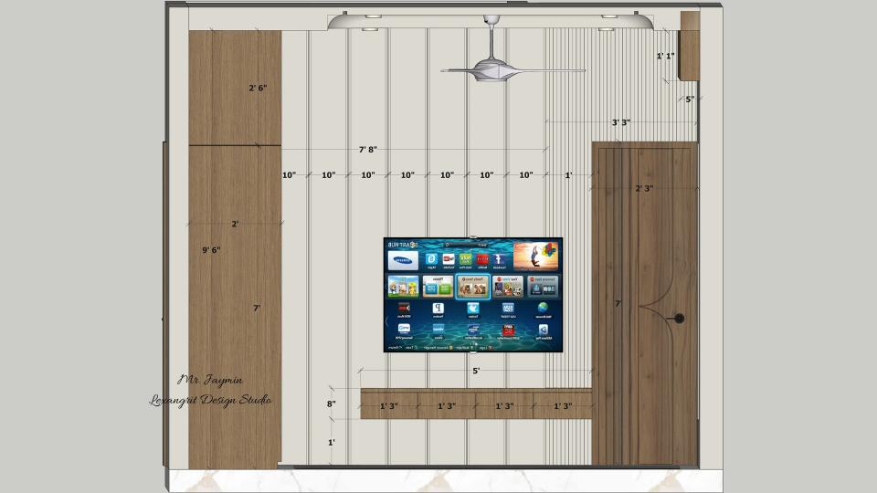 Showcasing first floor bedroom 2 tv  unit and storage against a decorative wall 2d dimensions