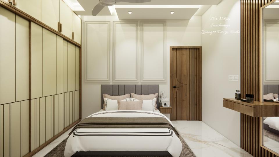Bedroom 1 displaying luxury bbed and sliding wardrobe,  decorative headboard walll