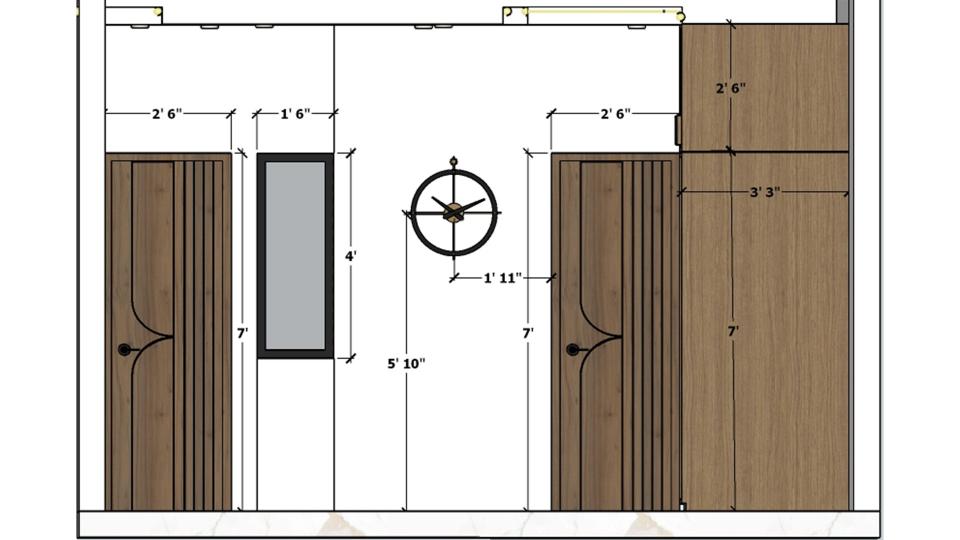 Bedroom 1 front wall 2d  dimensions
