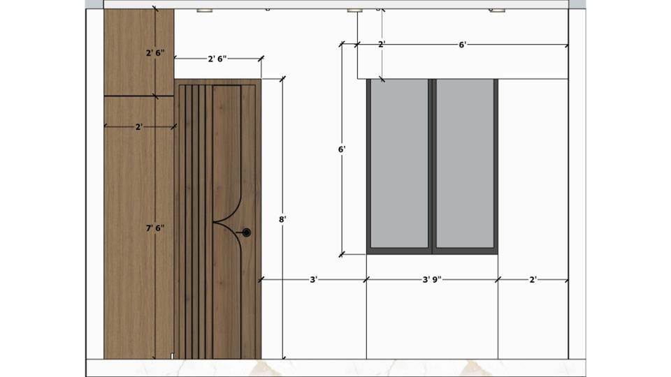 Bedroom 2 front wall 2d dimensions