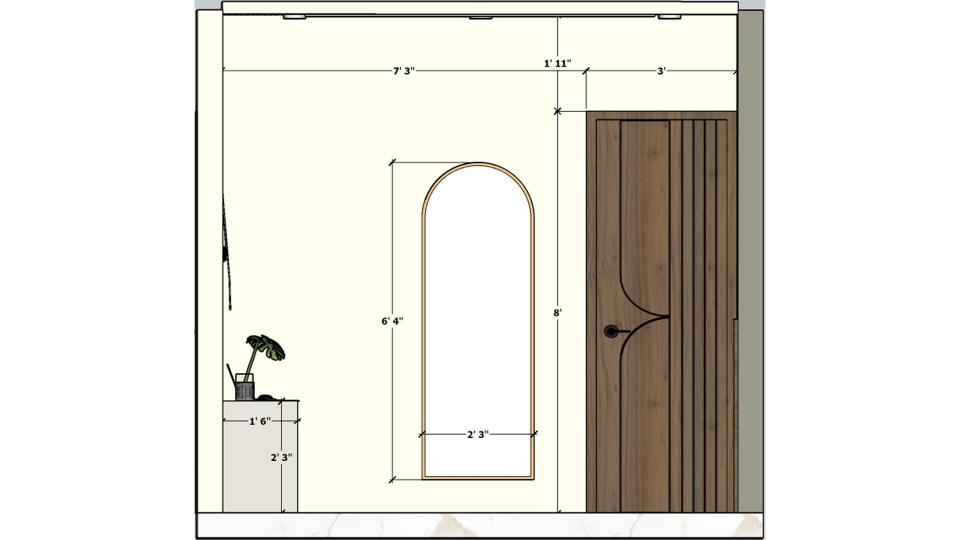 Kids Bedroom Showing crazy bed ,study table and decorative headboard wall ,round  shape mirror  2d dimensions