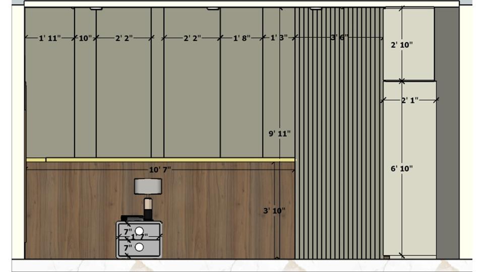Kids Bedroom Showing headboard decorative wall, sliding wardrobe 2d dimensions