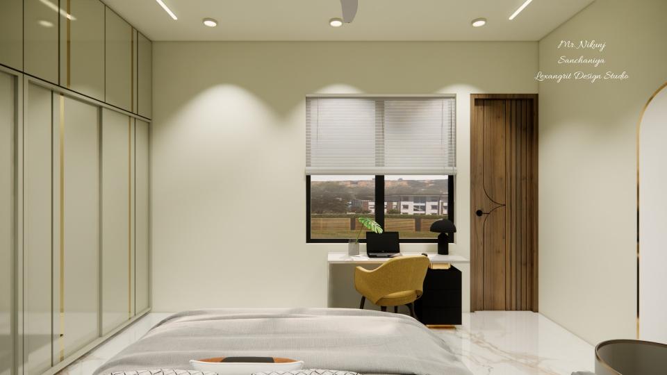 Kids Bedroom showing study table front of window and sliding wardrobe