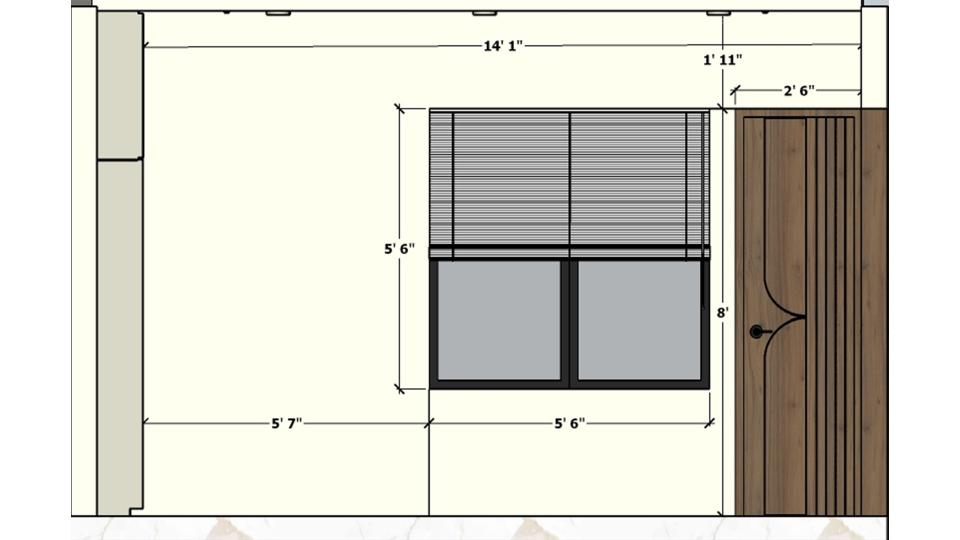 Kids Bedroom window side  wall 2d dimensions