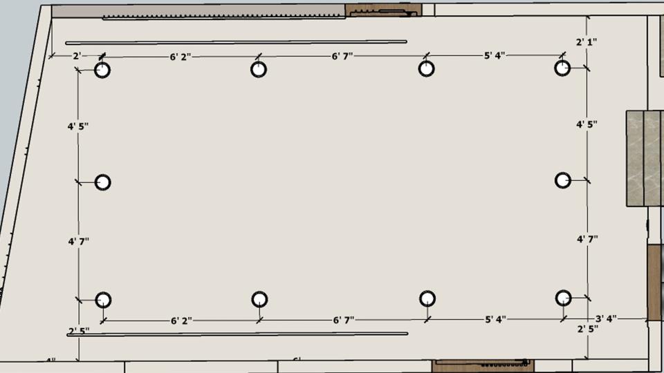 Living room & Dining room two fan  false ceiling design 2d dimensions