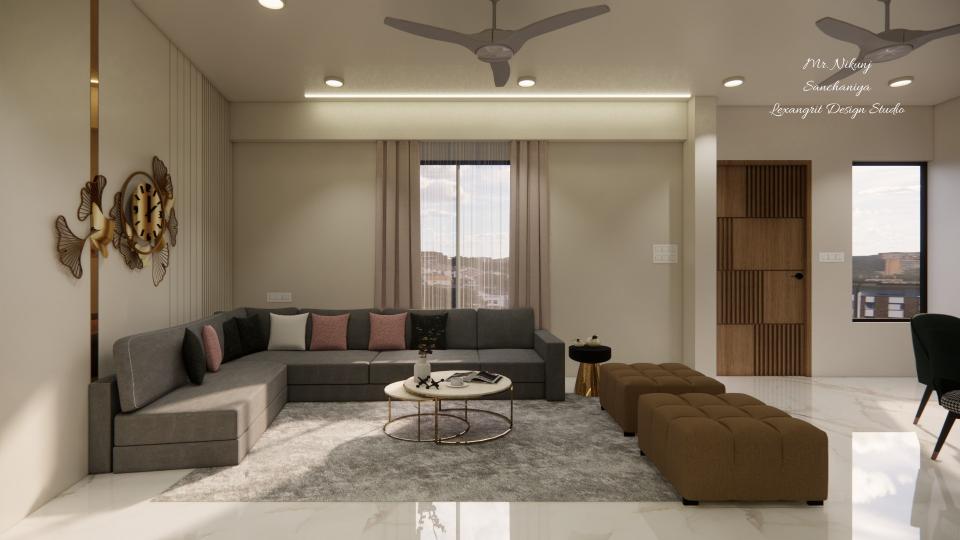 Living room showcasing large sofa and comfortable seating  area front of center table