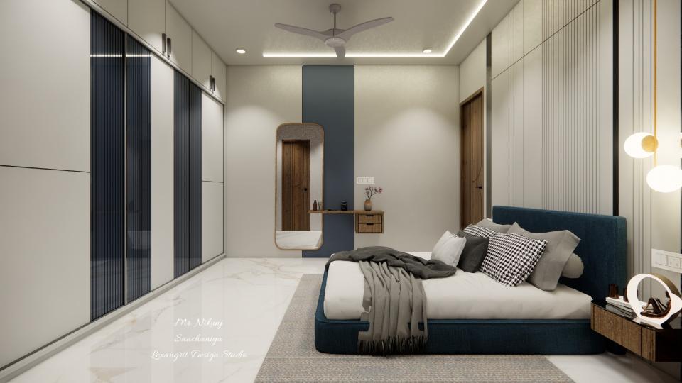 Master Bedroom showcasing luxurious bed,side table, dressing unit and sliding wardrobe