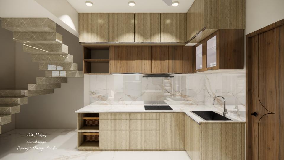 Modular kitchen cooking area and washing area view