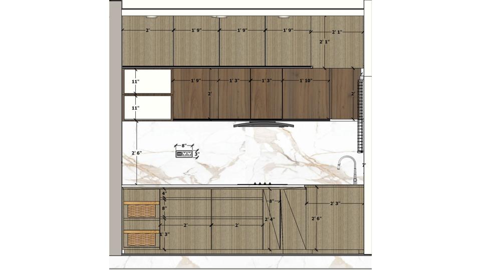 Modular kitchen cooking area and washinMMg area view 2d dimensions