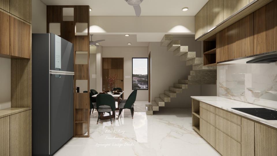 Modular kitchen from dining area view