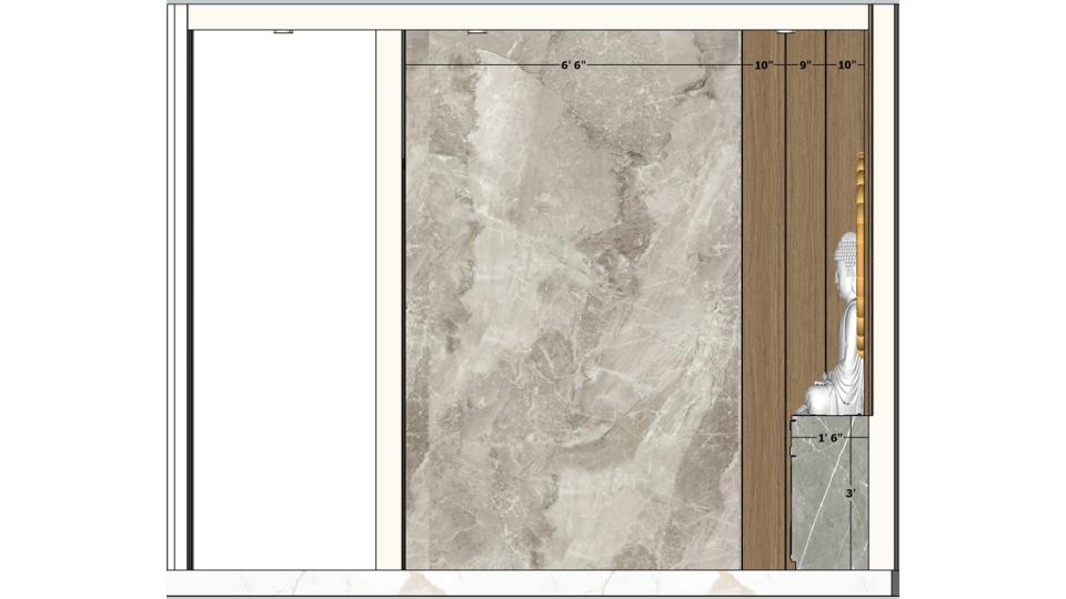 Foyer area buddha statue and decorative wall design 2d dimensions