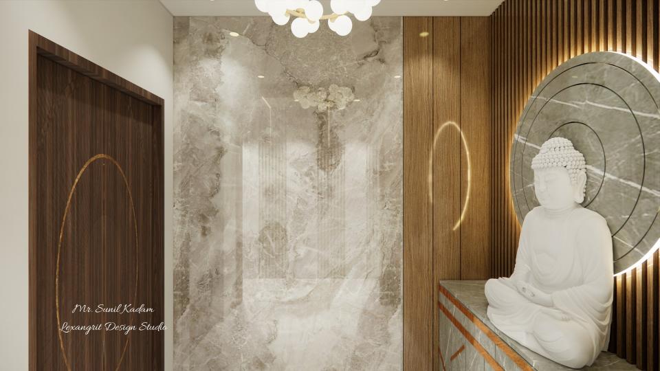 Foyer area buddha statue and decorative wall design
