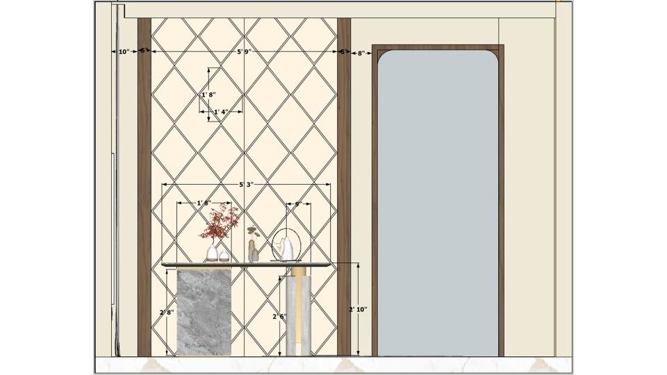 Living room another view decorative mirror wall design  2d dimensions