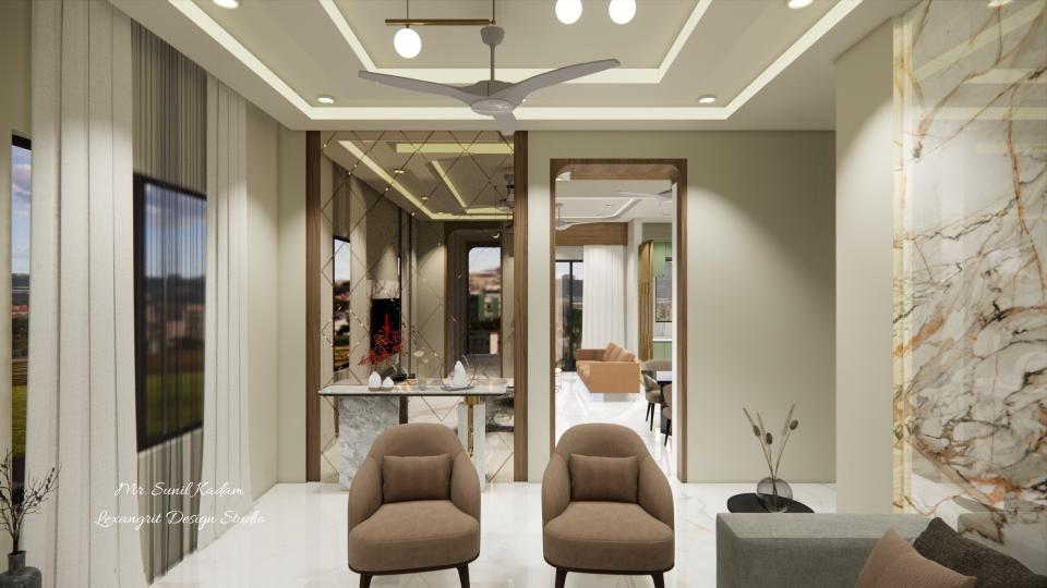 Living room another view decorative mirror wall design