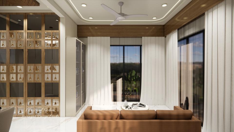 Living room another view side of puja room area