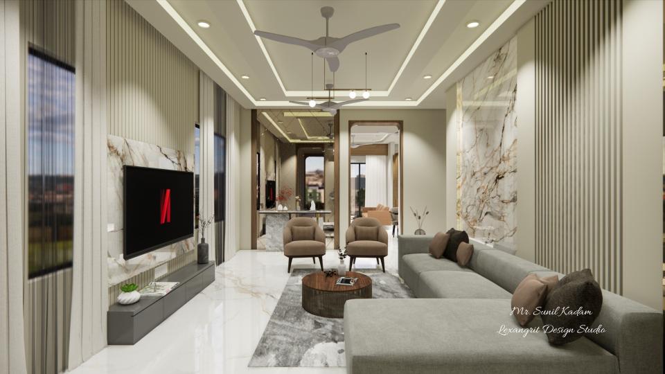 Living room showcasing comfortable seating area,bar counter and decorative wall ,sleek tv unit