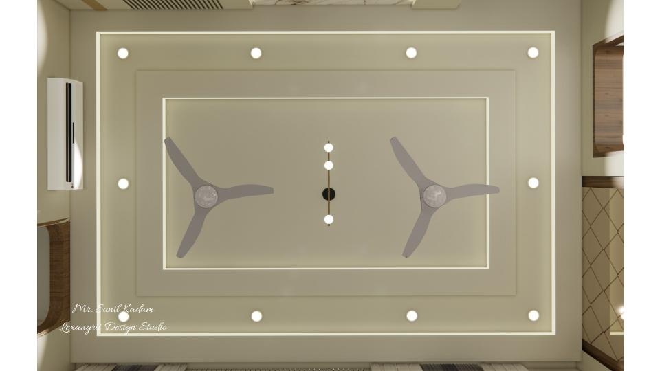 Living room two ceiling fan false ceiling design