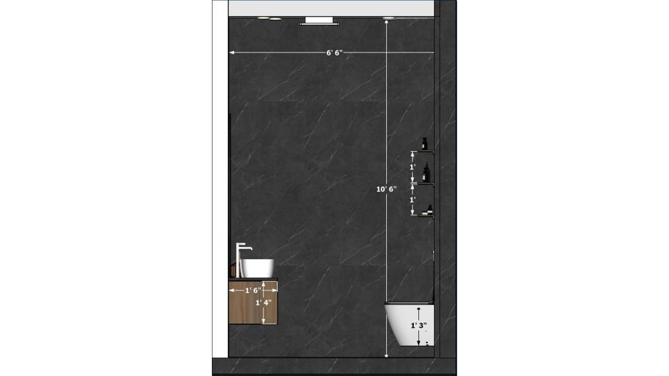 Showcasing toilet shower area and wc area with sleek vanity unit half moon shape mirror  2d dimensions