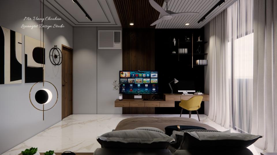 1st floor master bed room sleek tv unit & study unit view