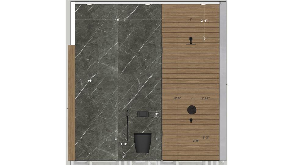 First floor bathroom wc area & shower area front view 2d dimensions