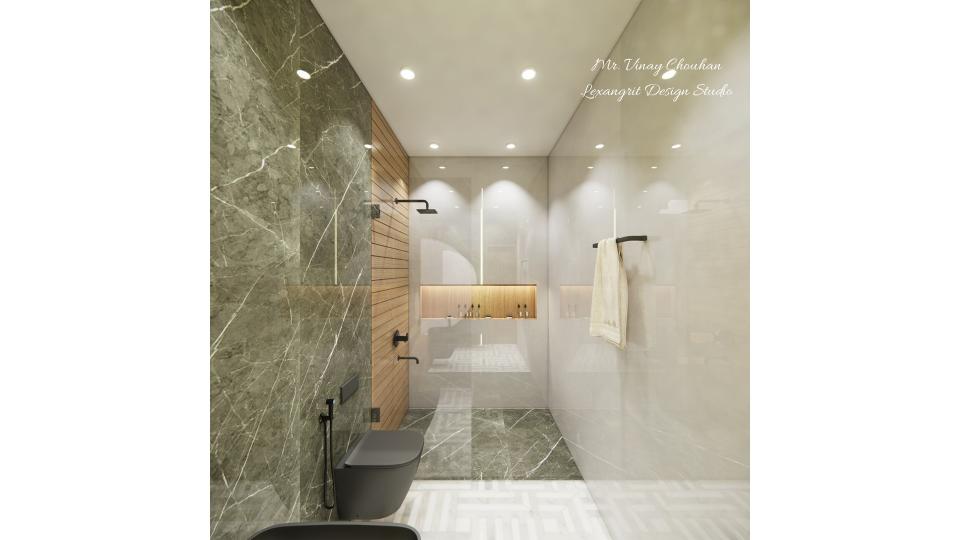 First floor bathroom  WC area & shower enclosure area separated , sleek towel rails