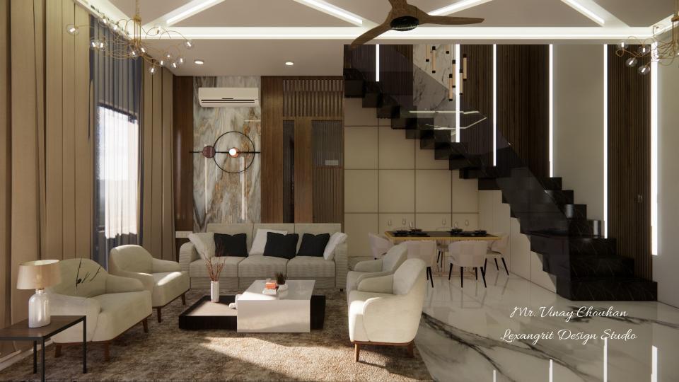 Image of the living room, dining room & stair case view