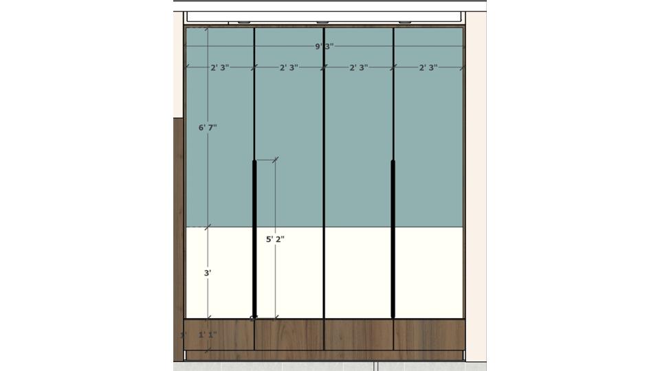 walk'in closet wardrobe 3layer colour combination 2d dimensions
