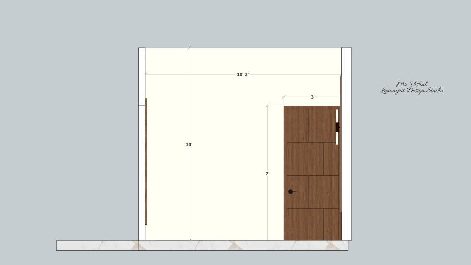 Image of the master bedroom showcasing a stylish dresser with a large mirror and luxurious bed with a tufted headboard,  against a soft-colored wall 2d dimensions