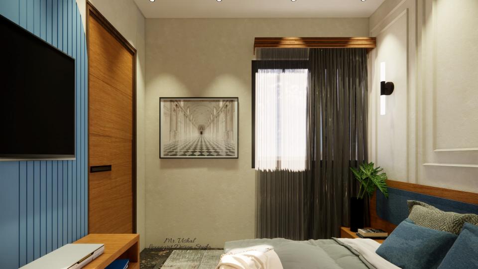 Image  of the guest bedroom showcasing decorative wall