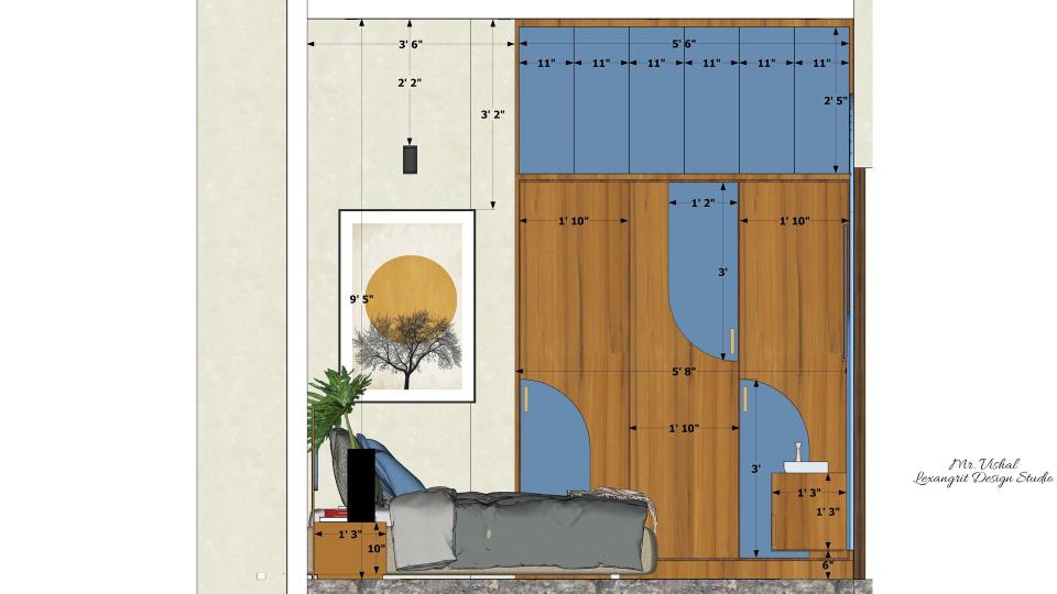 Image of the guest bedroom showcasing sleek tv unit and stylish sliding wardrobe 2d dimensions