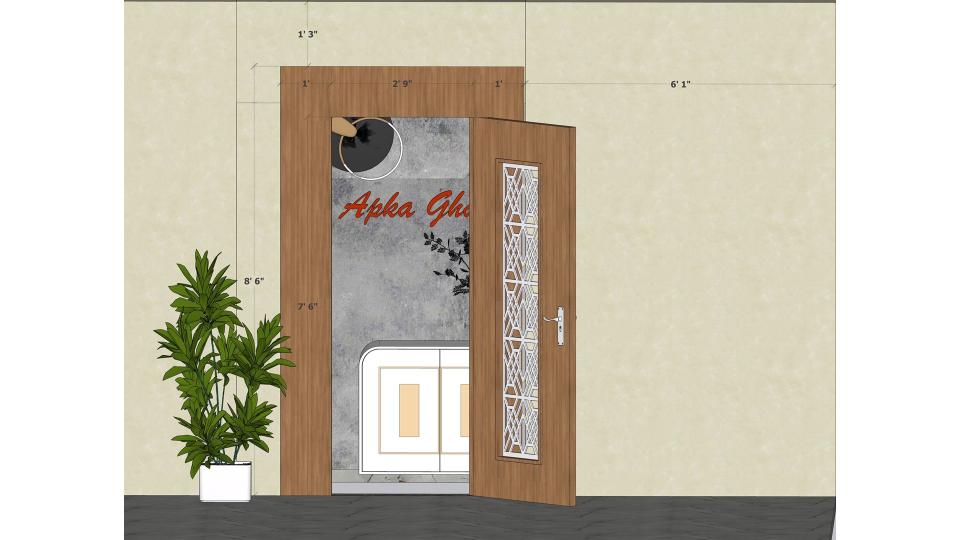 Image of the house main entrance door and foyer area view  2d dimensions en