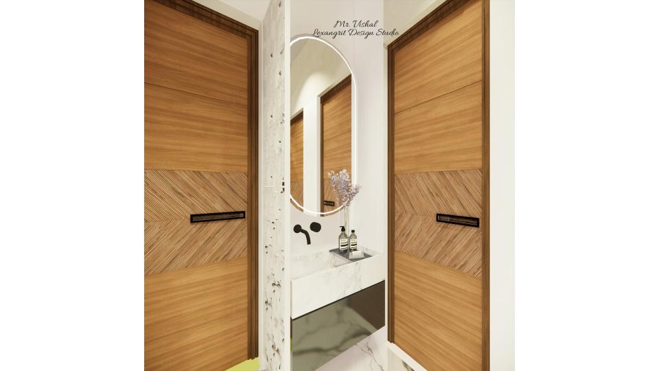 This is wash basin unit with small mirror