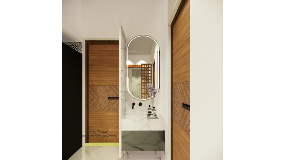 This is wash basin unit with small mirror