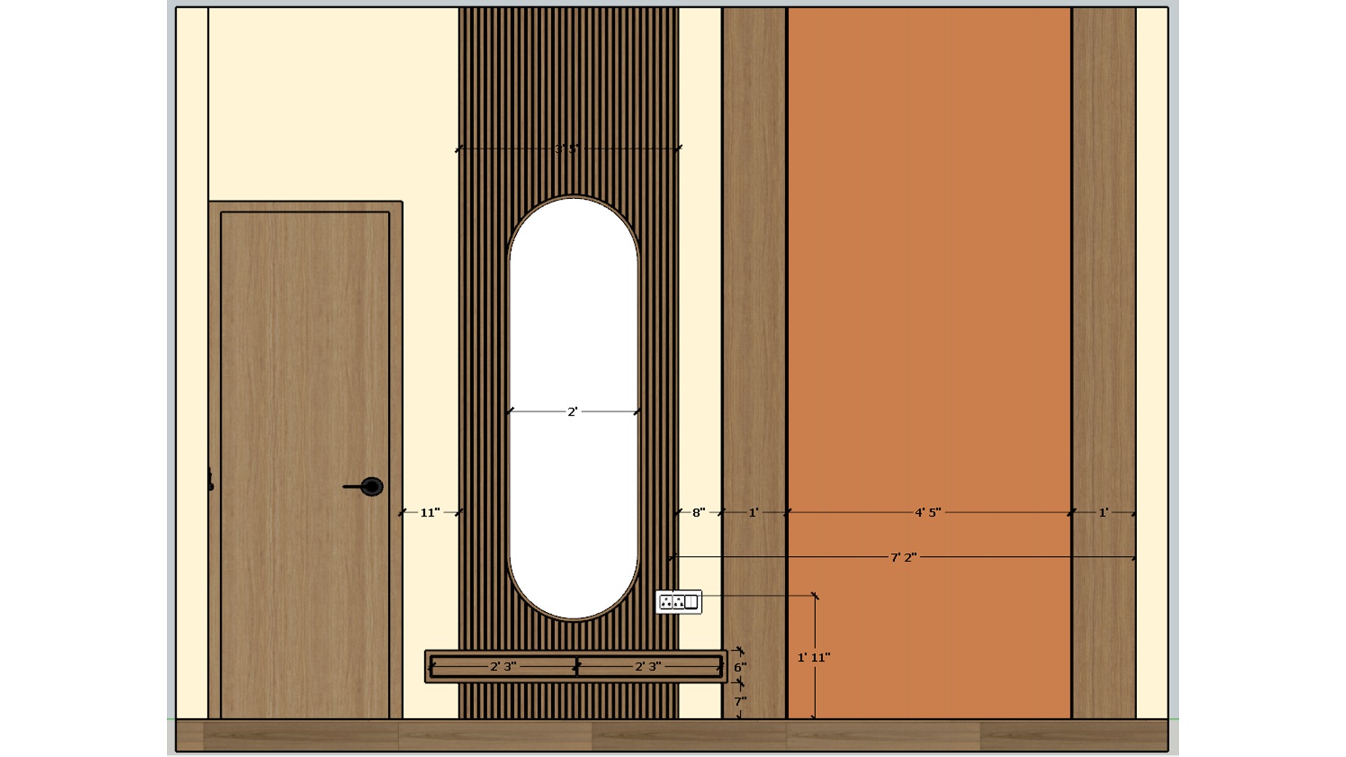 Upward bedroom view with a central fan, recessed lights, pale ceiling panels, and timber wall details.