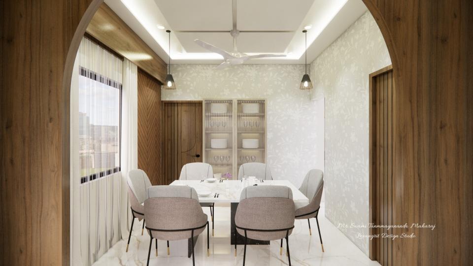 6seatr dinning area and fluted glass crockery unit