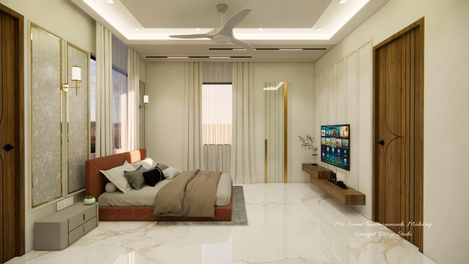 Bedroom another view showing tv unit front of the luxurious bed