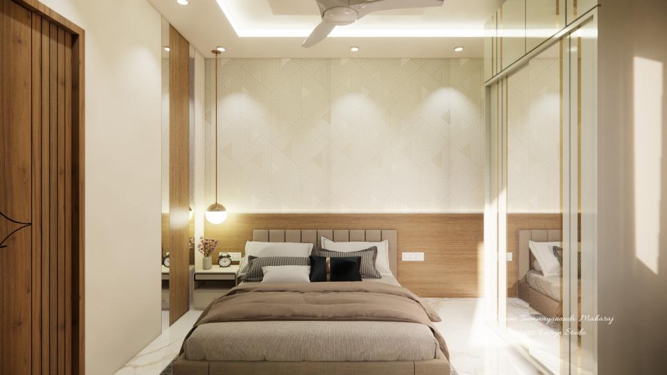 Bedroom luxurious bed and mirror design sliding wardrobe