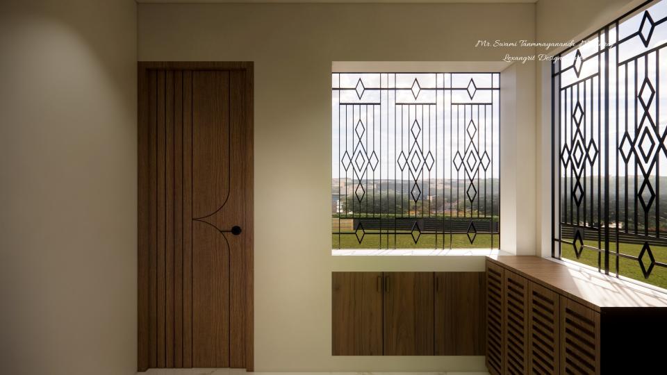 Corridor entrance door view  and some storage with shoes unit