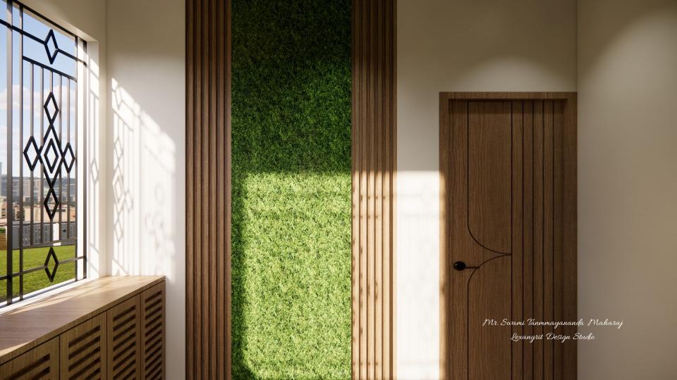 Corridor front wall louvers & artificial grass design